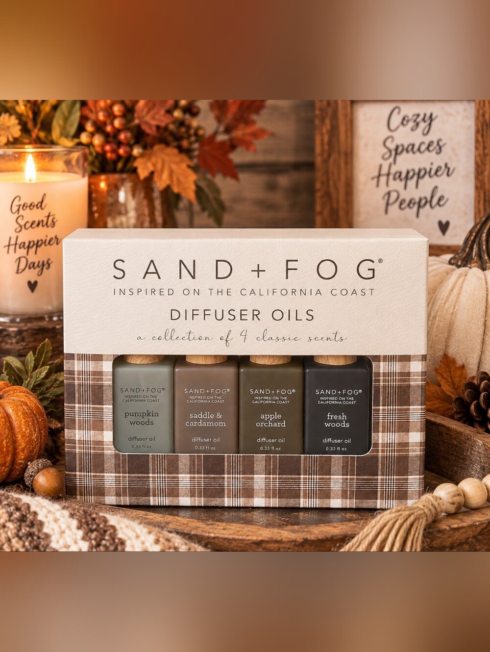 Sand + Fog Diffuser Oils 4 Pc Set Pumpkin Woods Apple Orchard Fall Scents
